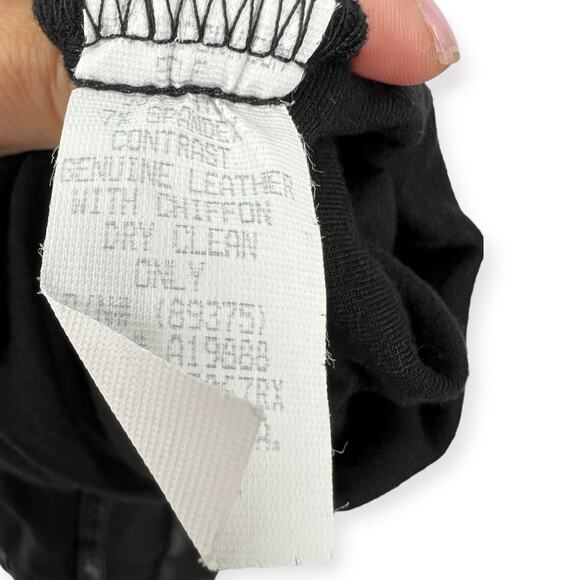 NWT SKY | L | Leather Trimmed Sheer Back Top Blouse Ruched Deep V GWENNO - Picture 7 of 9